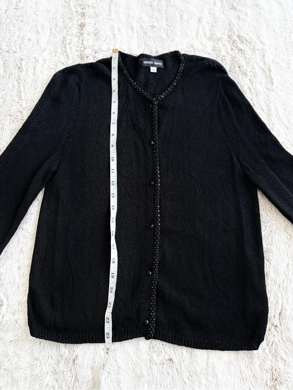 🖤 Vintage Y2K 90s Brenda Serper Black Sparkly Beaded Cardigan Whimsy Goth Office - Picture 7 of 11